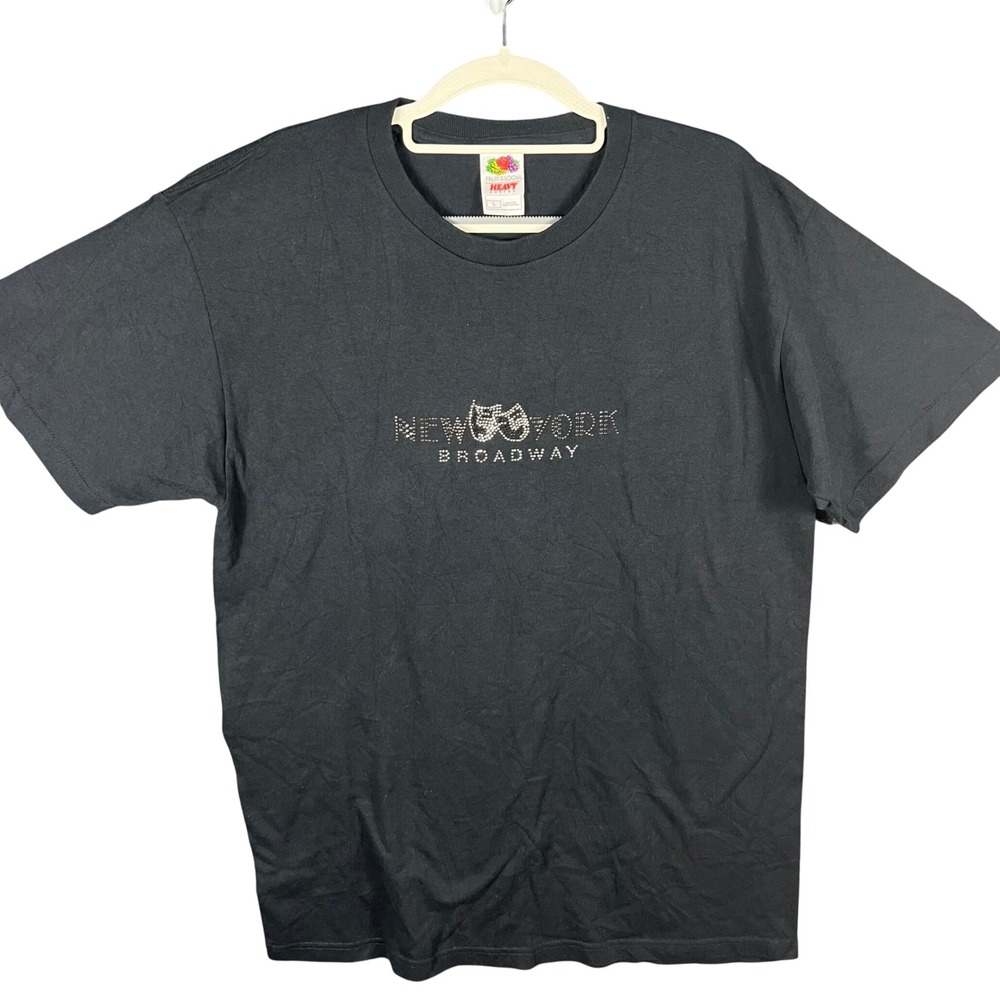 Fruit of the Loom T-Shirt Unisex Large Black Broadway Rhinestone Theater Mask